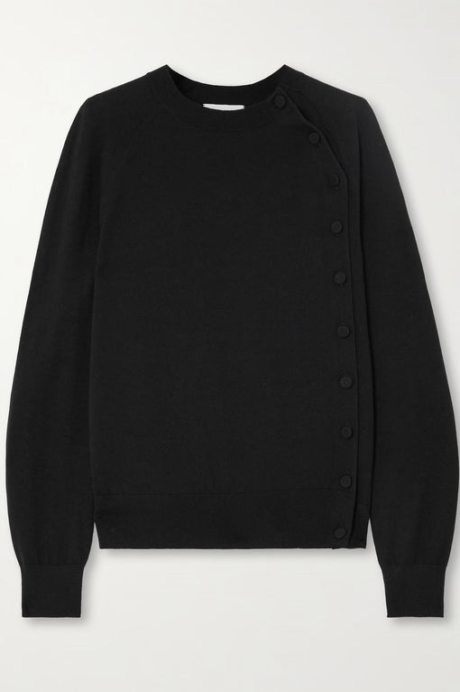 Asymmetric merino wool cardigan