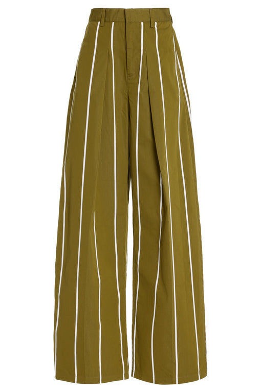 Port Pleated Striped Cotton Wide-Leg Trousers